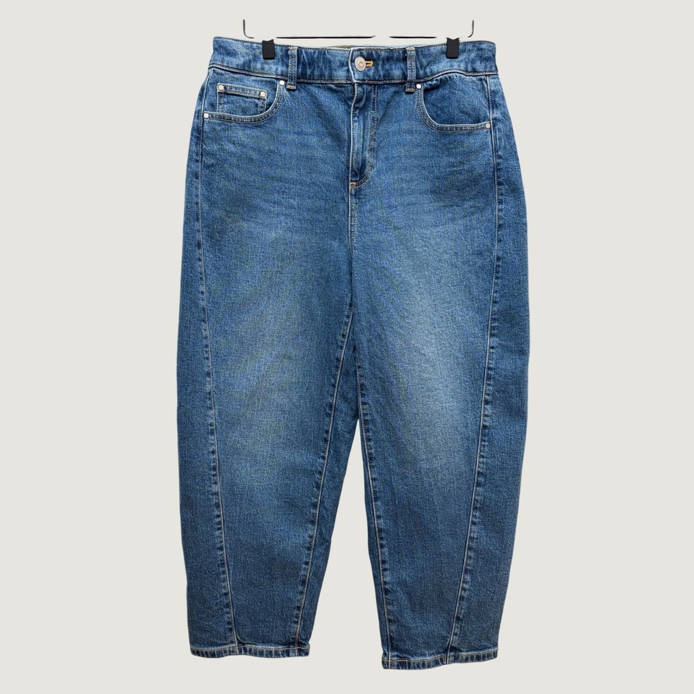 Talbots Relaxed Barrel Jeans 10P Petite Irving Wash Blue Tapered Leg High Waist